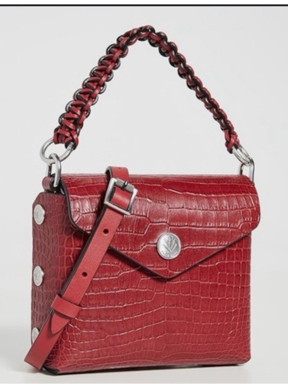 rag & bone Red Croc-Embossed Crossbody with Chain-Detail Strap